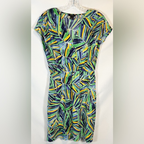 Halogen V-neck Faux Wrap Dress Midi Tropical Office Colorfull Beachy Vacation - Picture 1 of 6